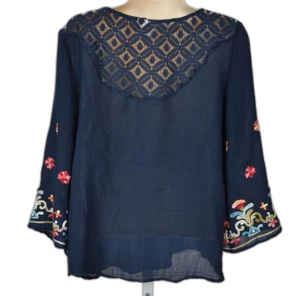 Anthropologie Fig and Flower Rayon Crepe Tunic Embroidered Flair Sleeve Size M - Picture 2 of 4